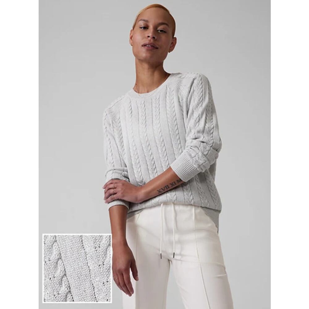 Athleta Crossroads Crew Neck Long Sleeve Knit Casual Sweater Gray Silver L